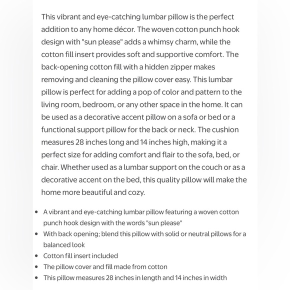 Creative Co-Op Woven Cotton Punch Hook Lumbar Pillow With "Sun Please"Multicolor - Picture 9 of 9